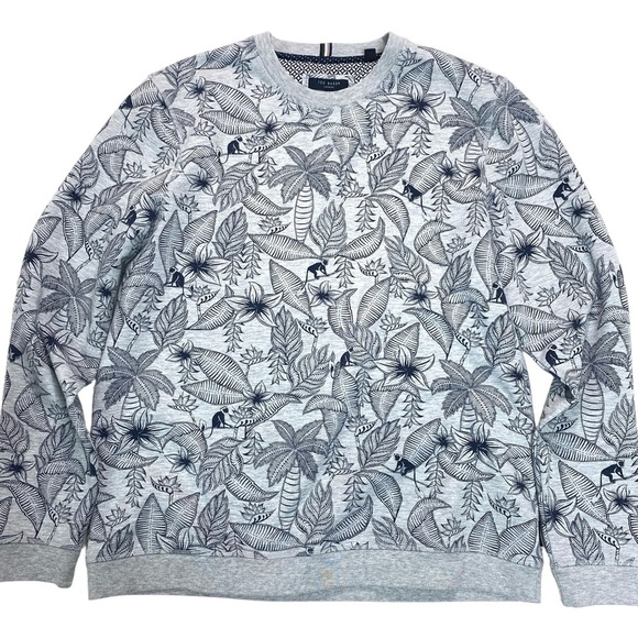 Ted Baker London Hawaiian Tropical Flower Monkey Pullover Sweatshirt Gray Sz XL - Picture 9 of 12
